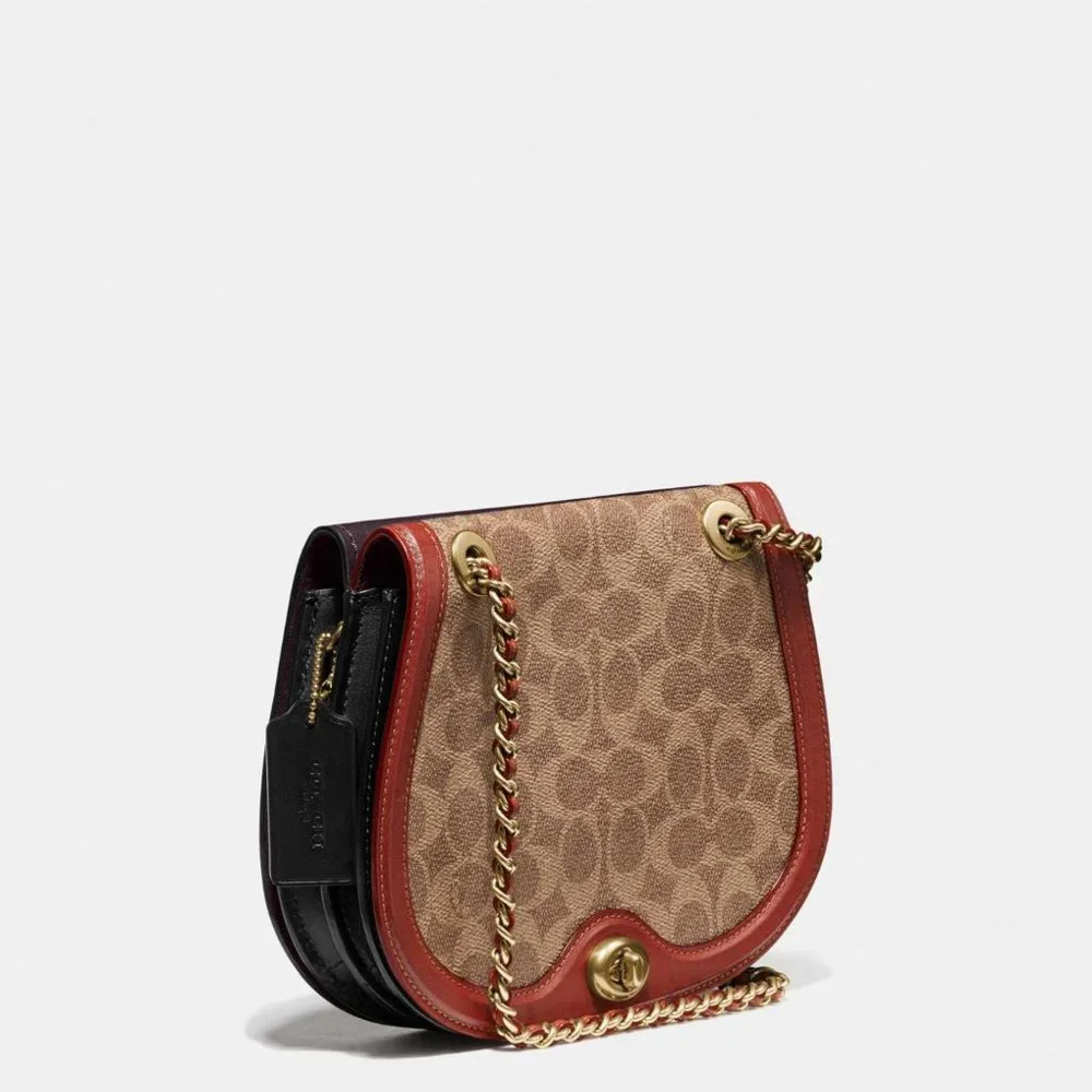 COACH $395 75577 Reversible Parker Saddle Bag In Signature Canvas Tan/Rust/Brass
